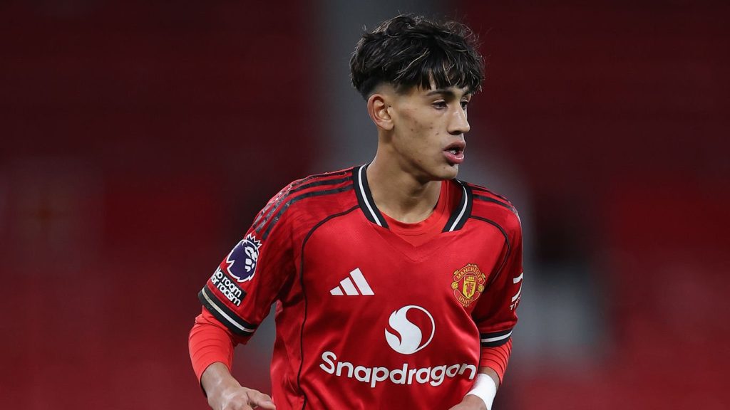 JJ Gabriel of Manchester United during the FA Youth Cup fourth round match between Manchester United and Derby County.