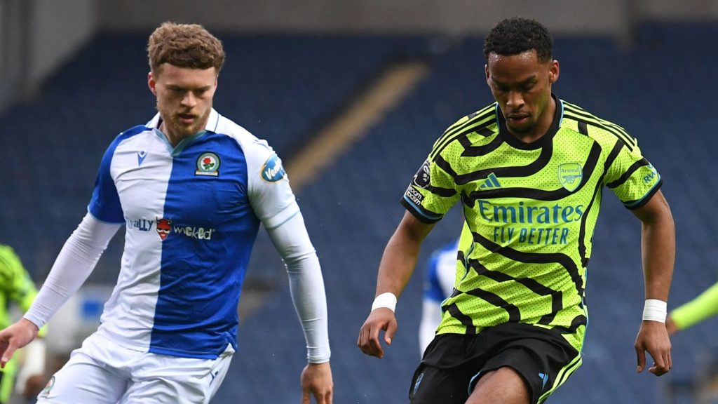 Jurrien Timber during the PL2 match between Blackburn Rovers U21 and Arsenal U21 in 04/2024