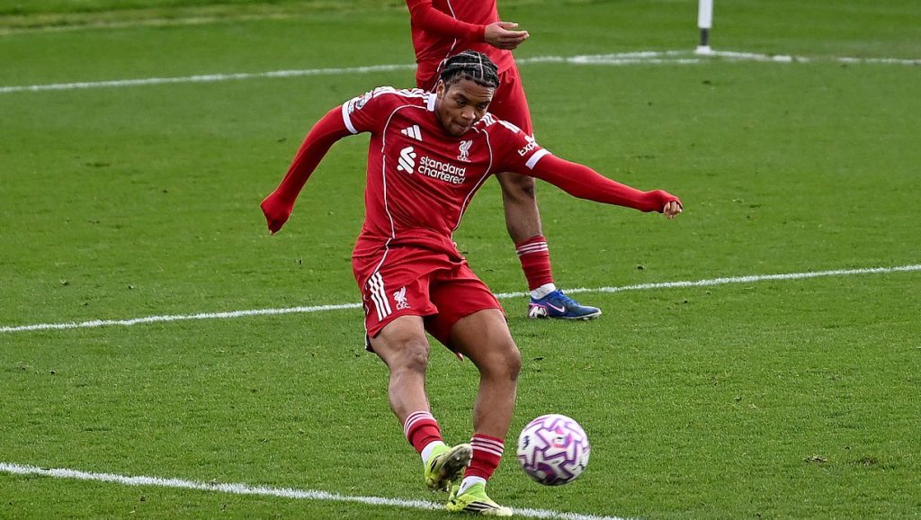 Rio Ngumoha in action during the PL2 match between Liverpool vs West Brom in 02/2026