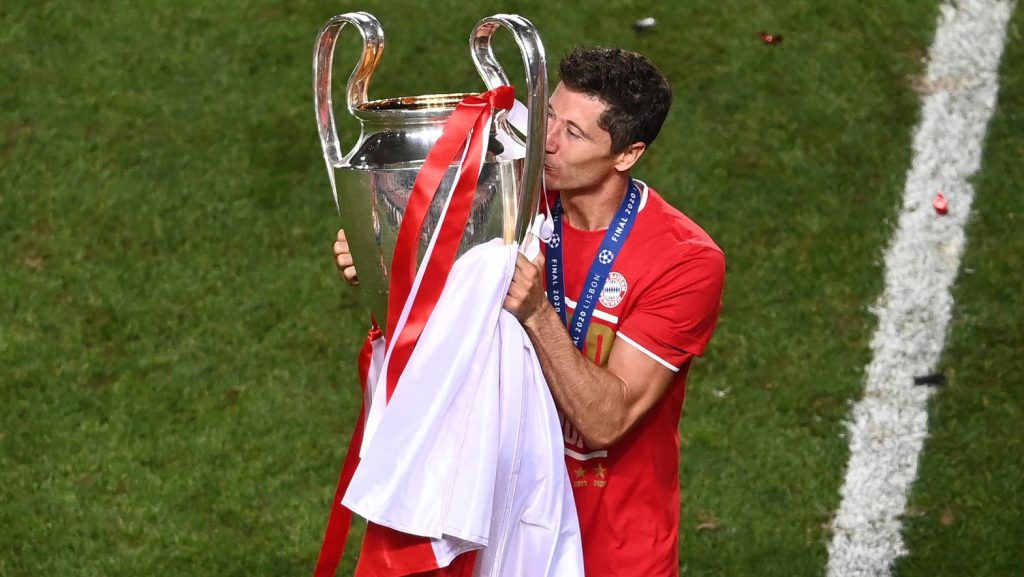 Robert Lewandowski of Bayern Munich UEFA Champions League final football match between Paris Saint-Germain and Bayern Munich 2020
