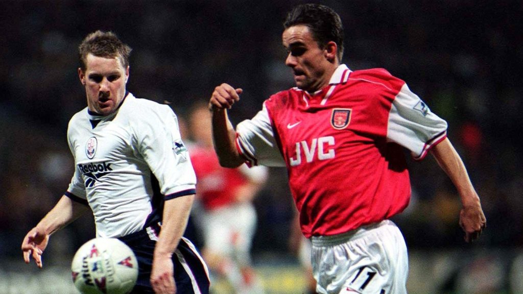 Marc Overmars Arsenal Andy Todd Bolton Premier League 1998