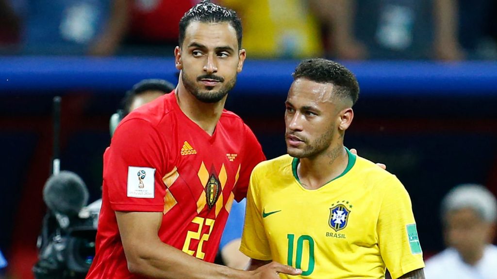 Brazil Neymar Belgium Nacer Chadli 2018 World Cup