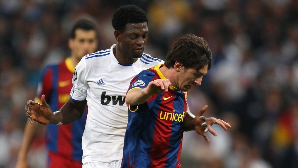 Lionel Messi Barcelona Emmanuel Adebayor Real Madrid UEFA Champions League Semi Final 2011