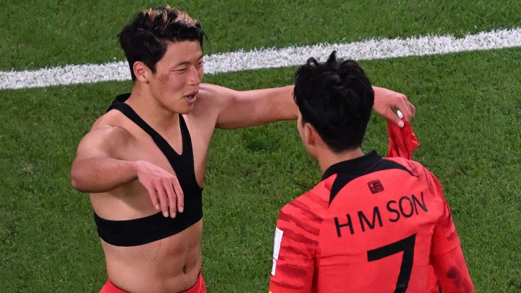 South Korea's Hwang Hee-chan celebrates his goal against Portugal at the 2022 FIFA World Cup. Photo by Getty Images