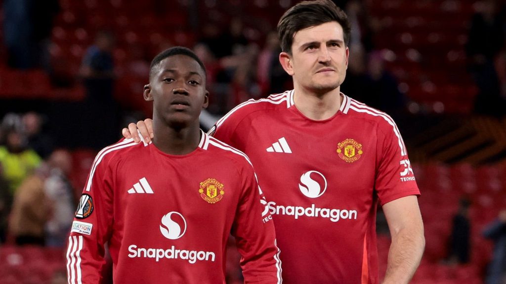 Kobbie Mainoo Harry Maguire Manchester United UEFA Europa League 2024/25 Quarter Final Second Leg football match between Manchester United Olympique Lyon 2025